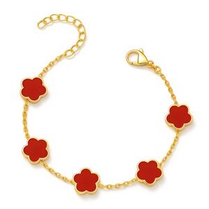 Elegant Gold and Red Flower Bracelet